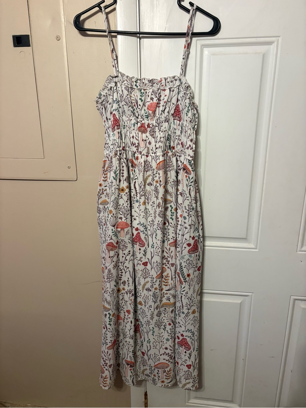 Women’s Cream Maxi Sundress with Multi-Color Floral & Mushroom Print
